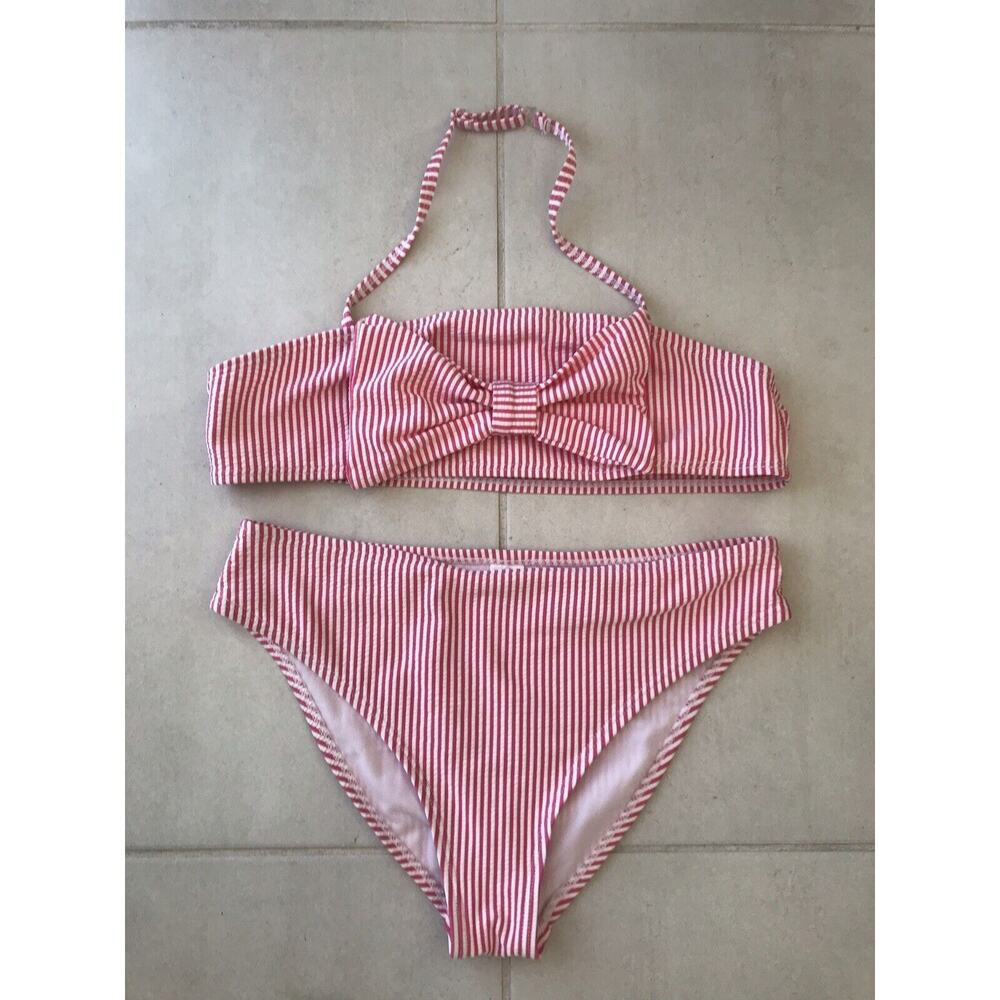 Joe Boxer Halter Bikini Set Multicolor Striped Seersucker Swimsuit